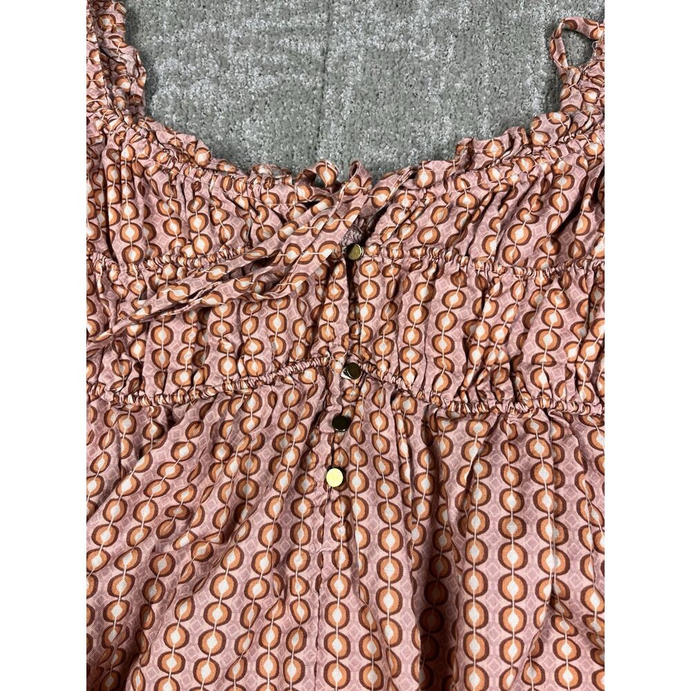 Free People Mini Dress Red Star Dip Smocked Allover Print Loose A Line Large - Picture 6 of 11
